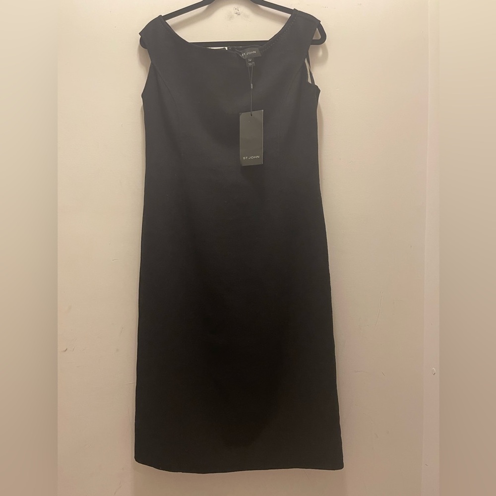 St. John Black Sleeveless Sheath Dress